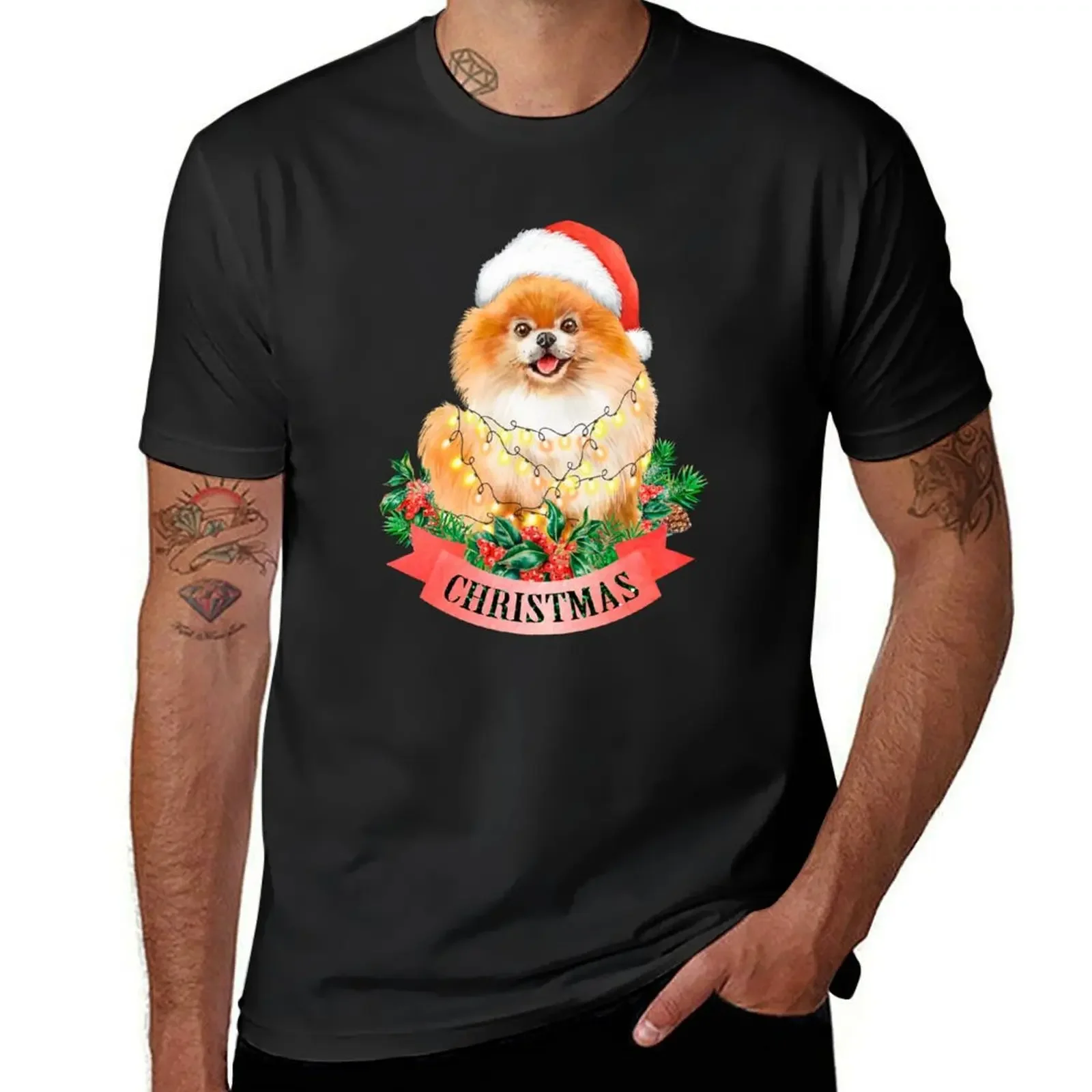 Christmas Pomeranian Spitz Tree Ornament With Santa Hat T-Shirt anime tshirt shirts graphic tees for a boy mens clothes