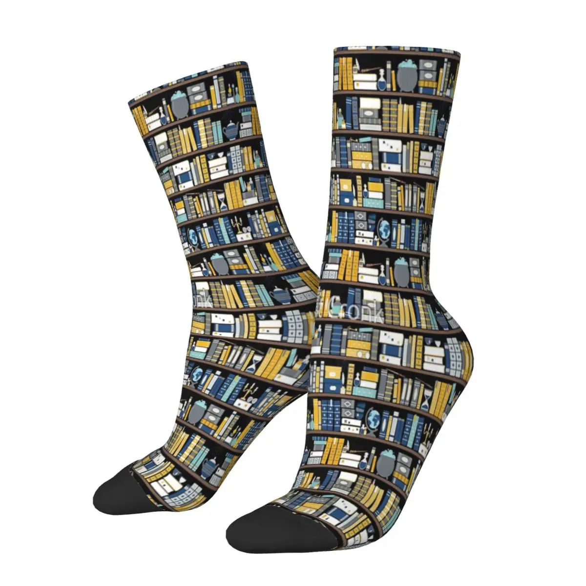 Bookcase Pattern - Blue Yellow Library Socks Fashion Trends Unisex Stockings 3D Printing Gifts Breathable Socks