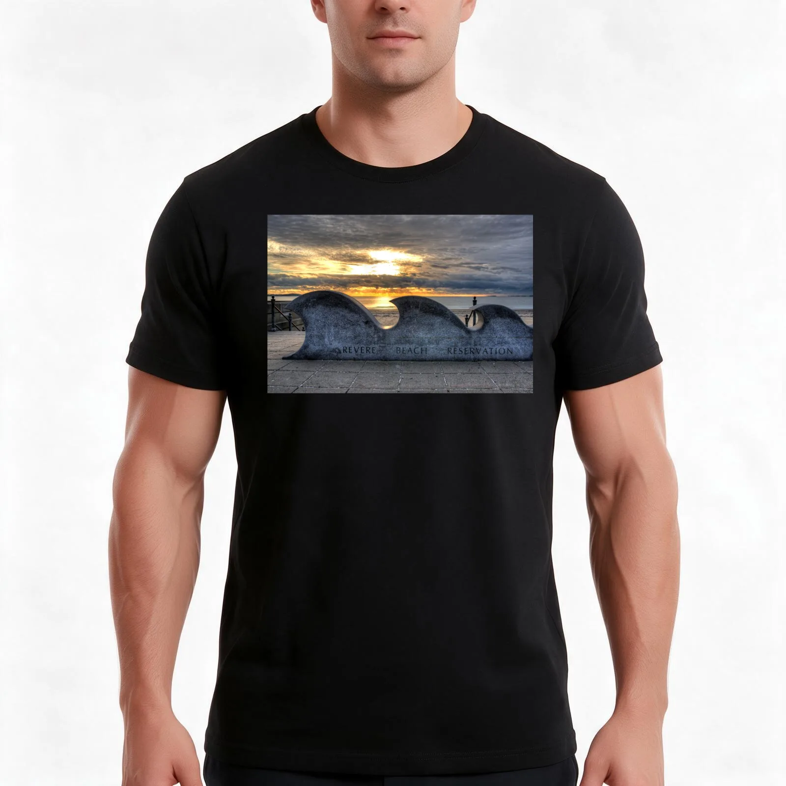 Revere Beach Reservation Wave Sculpture Revere MA T-Shirt, Summer Casual Cotton Tee, Oversized Streetwear Tops, Unisex Men Women