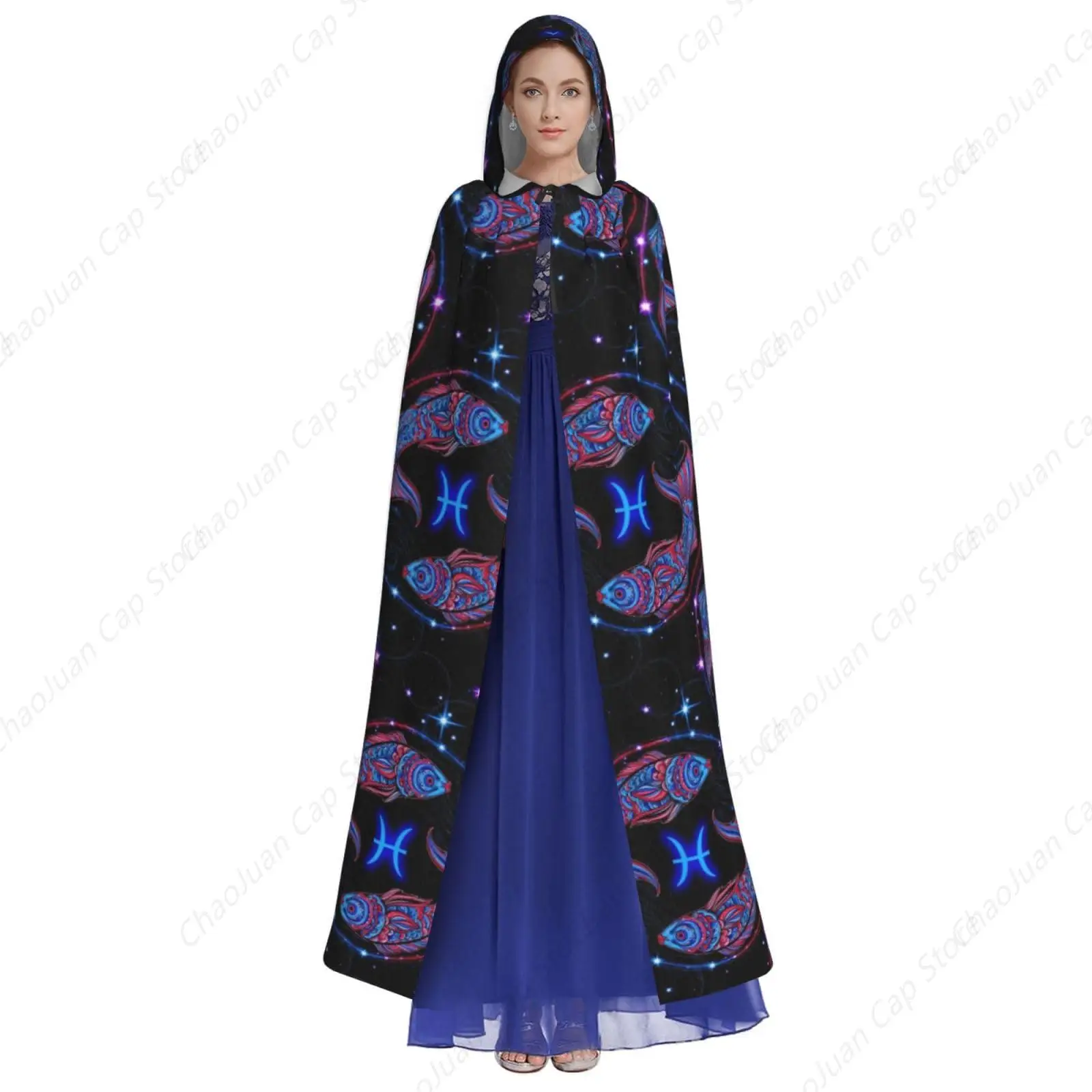 Halloween Christmas Costumes Hooded Cape Cosplay Party Cloak Witch Wizard Robe Compatible with Constellation Zodiac Sign Pisces