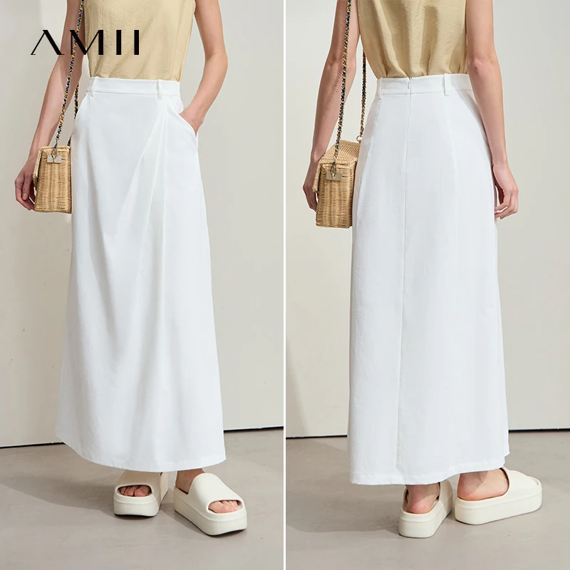 Amii Minimalismus 2025, neue lange Röcke für Frauen, Sommer, Berufung, schwarz, plissiert, elegant, Bürodame, Pendeln, lockerer Rock 12542102