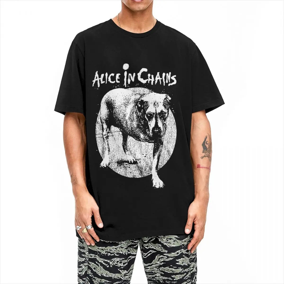 Men Women T Shirt Alice In Chains Rock Art Animal DOG T Shirts Hip Hop Summer Tee Shirt Y2K Basic Design Cotton Clothing Gift