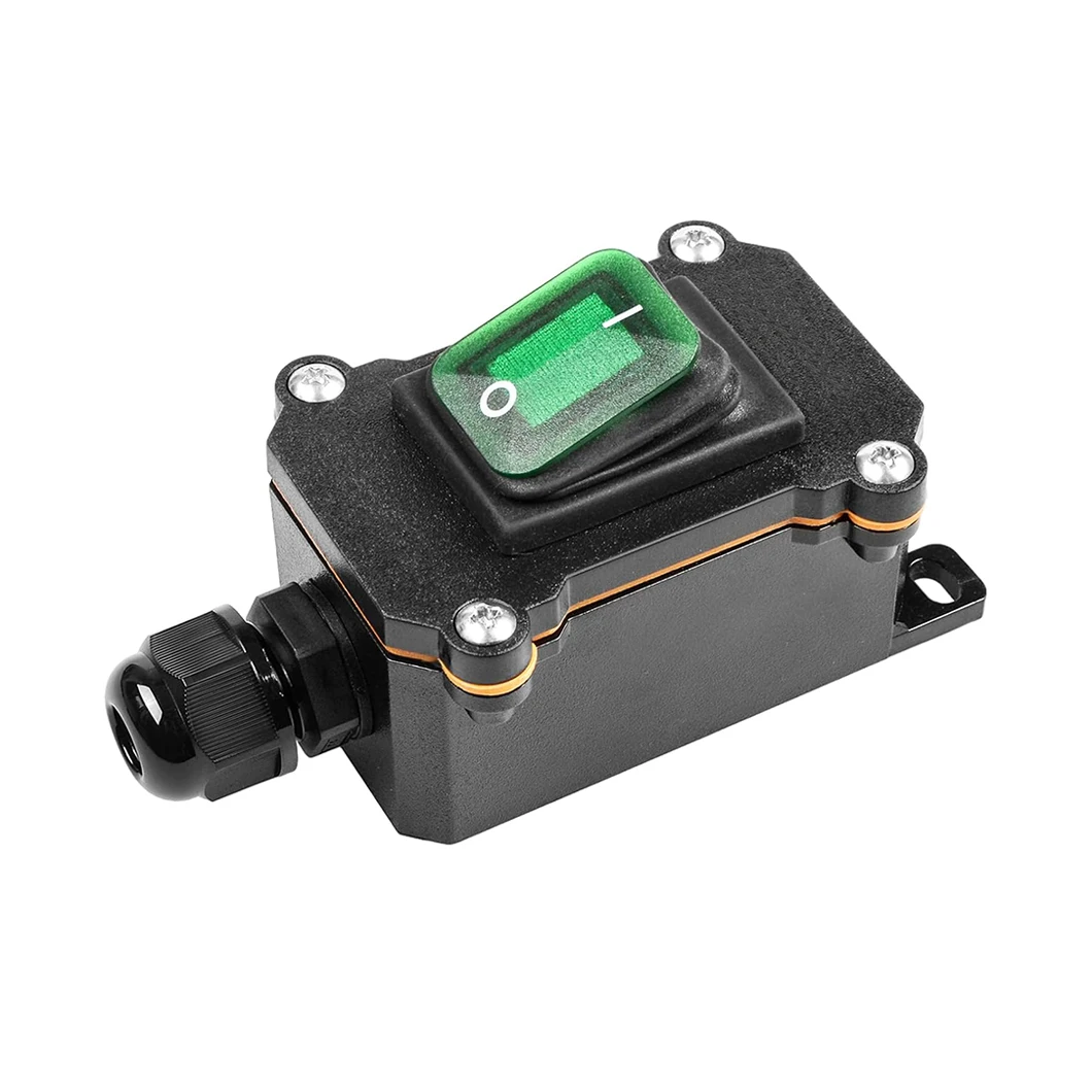 Single Port Outlet Waterproof Rocker Switch Box ON-OFF DPST AC/DC 15A250C/30A250V Toggle Switch Green Light Inline Cord Switch