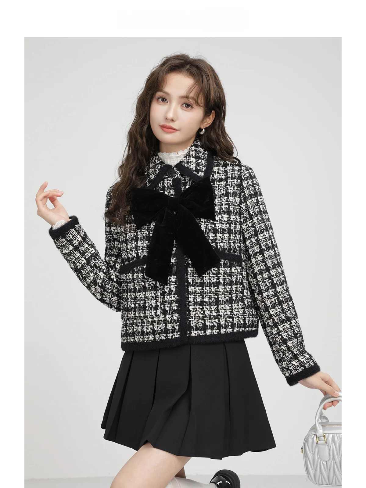 

Xinmon Thiened ort Coat Ele Knot Tweed Flower Fraance Sle Winter Women's Outerwear Collar Button up