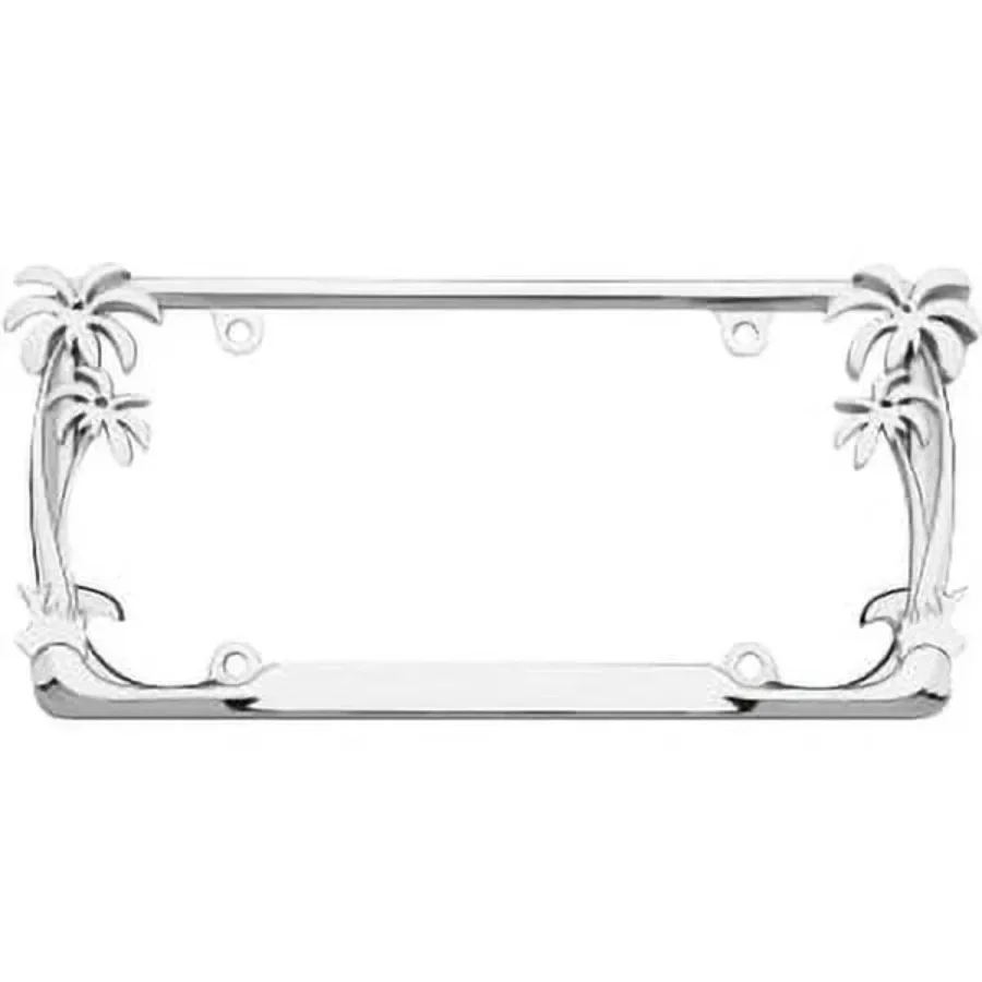 Palm Tree License Plate Frame - Chrome Plated Zinc Alloy, Tropical Car Accessories for Beach Goers & Summer Vibes, Easy Install.