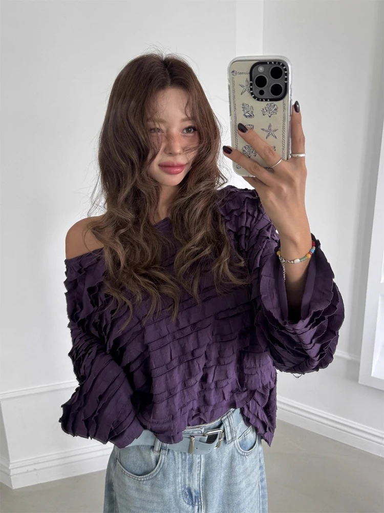 Csa Hoada de Manga Larga Estilo Vintage para Mujer, con Hombros Descubiertos, Cuello Lateral en Capas, Encaje, Estilo Co...