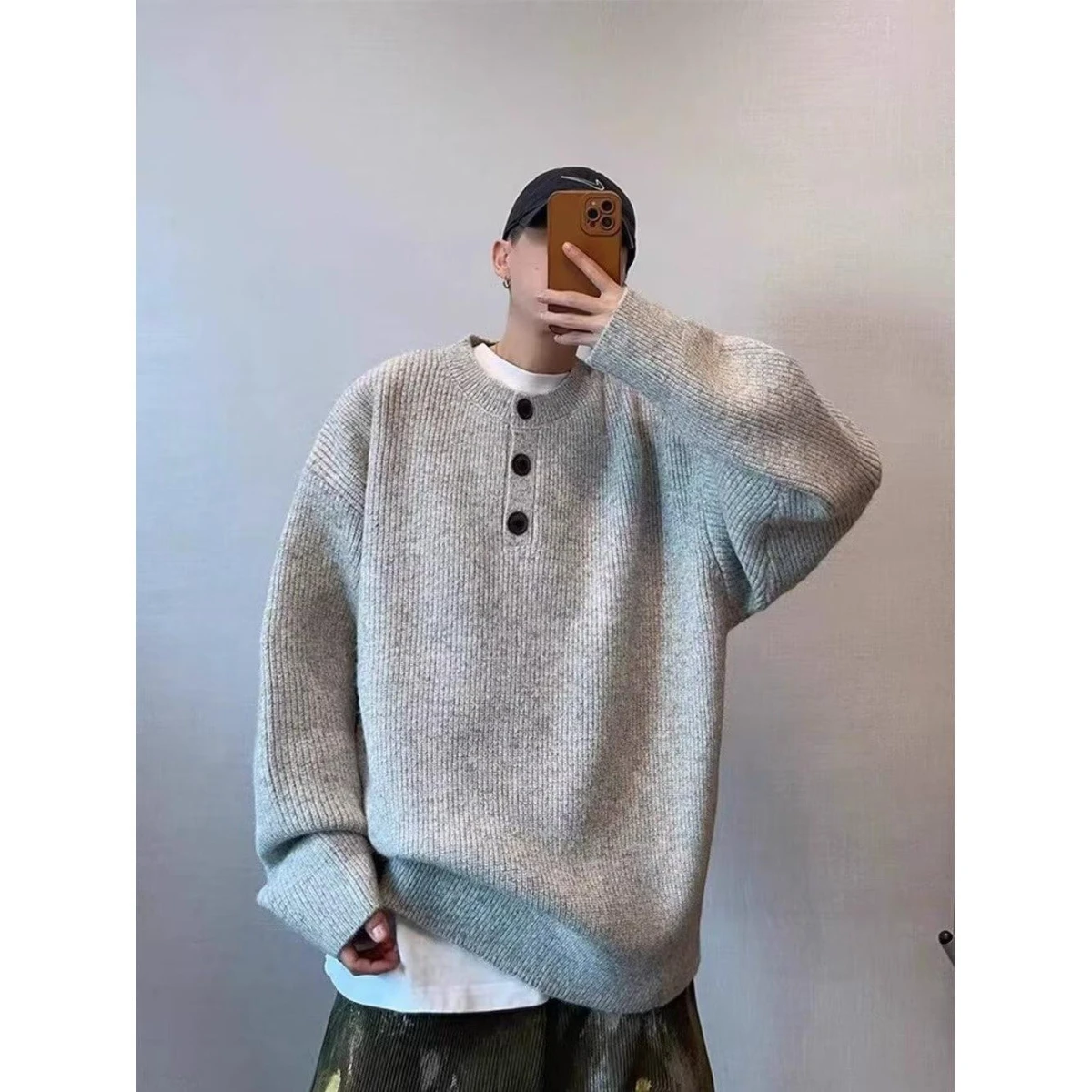 

Мужской вязаный свитер-кардиган на пуговицах в американском ретро-стиле, осенне-зимний, повседневный, однотонный