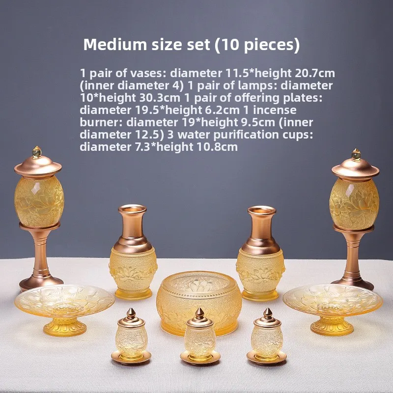YFY  glazed lotus supplies complete collection of ornaments set buddhist hall offering purifying water cup incense burner