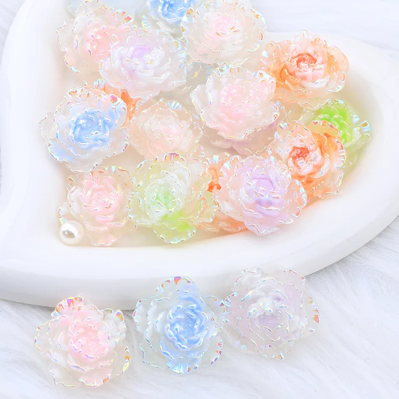 

Luminous Flower Resin Decoration Cabochons 20pcs Big 33mm Vintage Peony Flat Back Embellishments for Girls Headwear Accessories