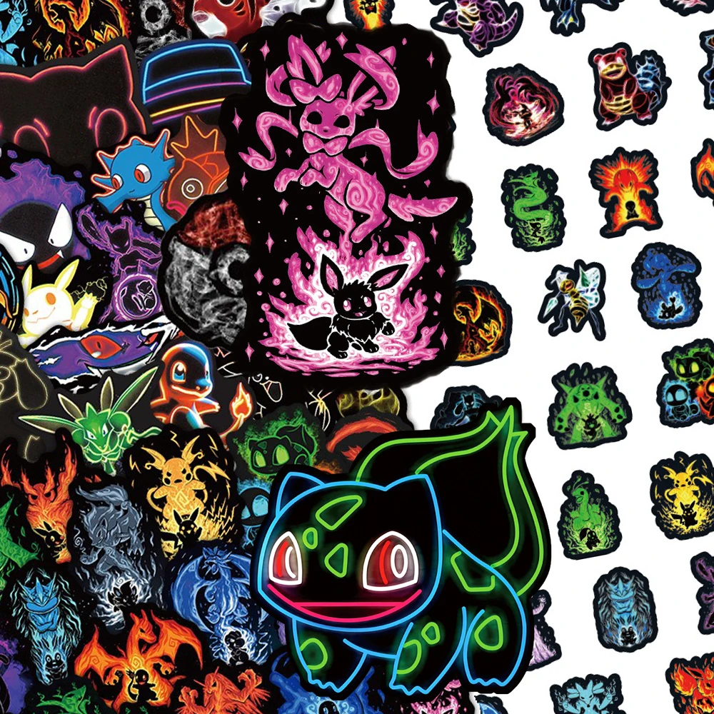 

10/30/50/100pcs Cartoon Pikachu Neon Pokemon Stickers Funny Anime Graffiti Sticker Skateboard Luggage Phone Cool Decals Packing