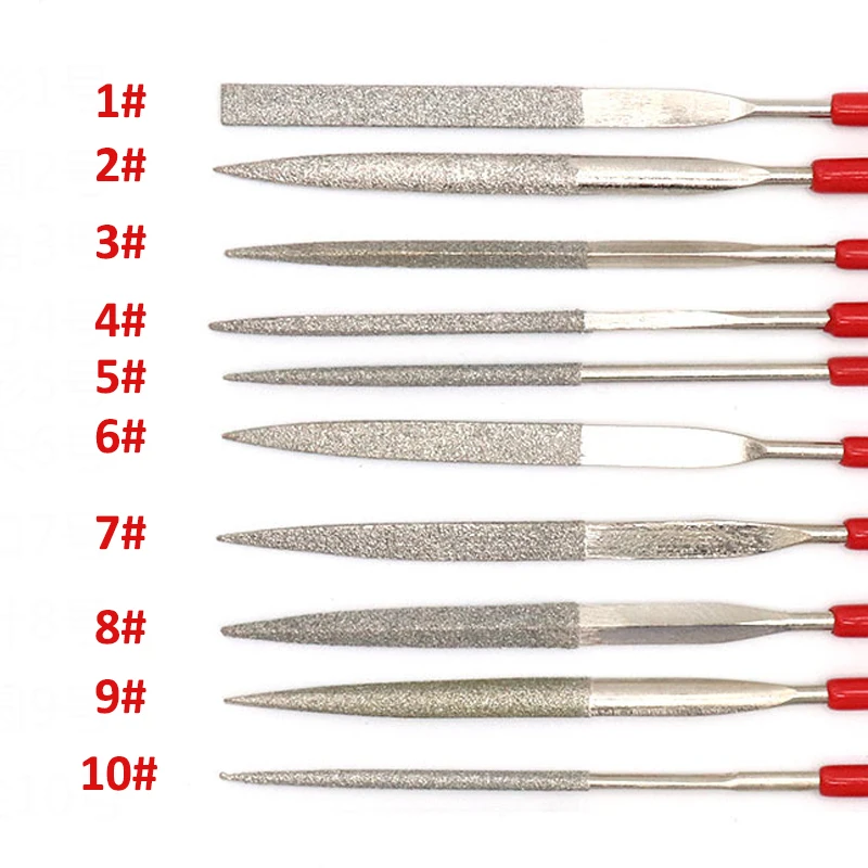 1#~10# Diamond Files 3x140mm for Metal Jeweler Stone Polishing Wood Carving Craft Double-cut Plated Needle File Set Hand Tools