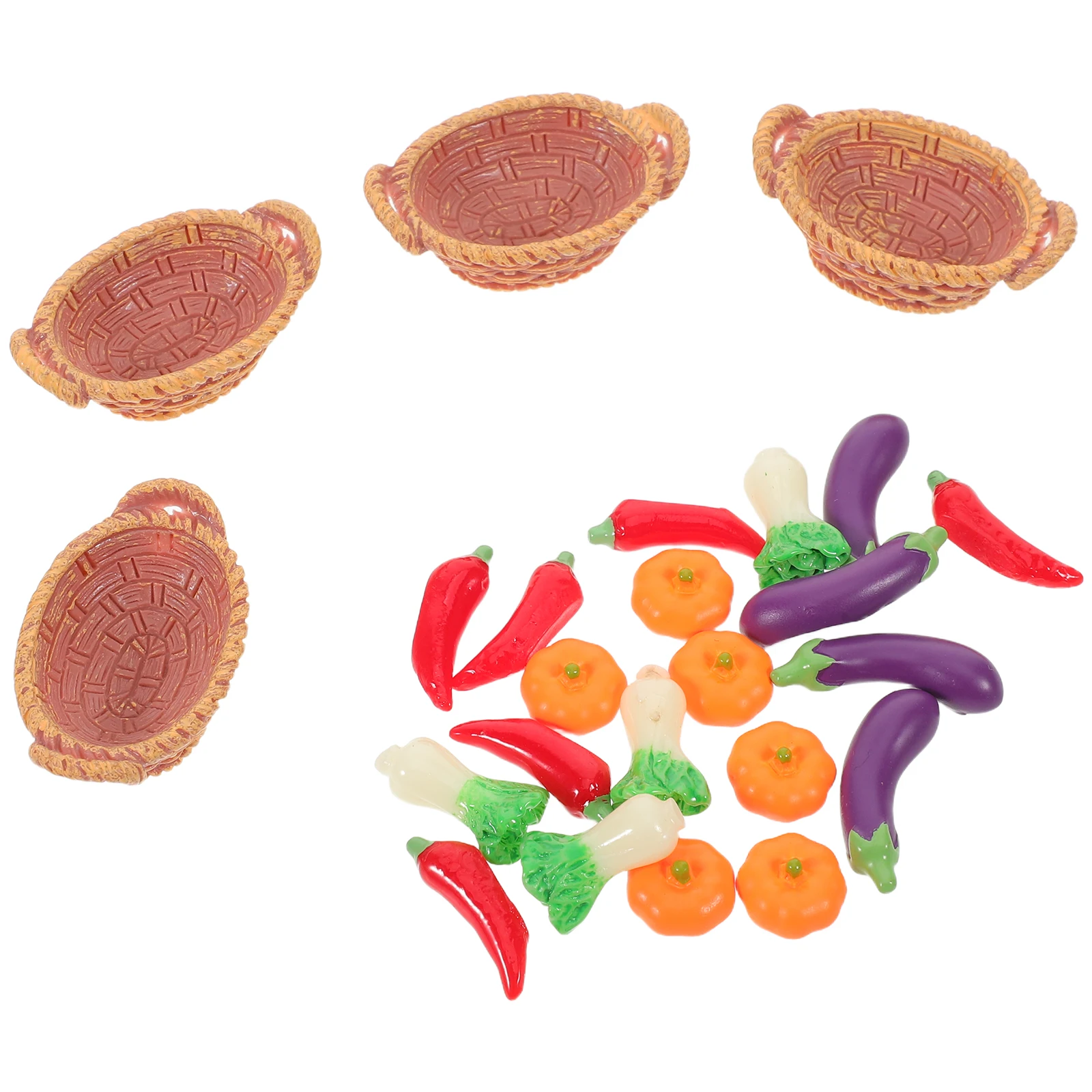 Panier à légumes pour maison de poupée, ensemble de nourriture Miniature, légumes en résine pour scène de cuisine, présentoir d'épicerie, maison de poupée Miniature, 4 pièces
