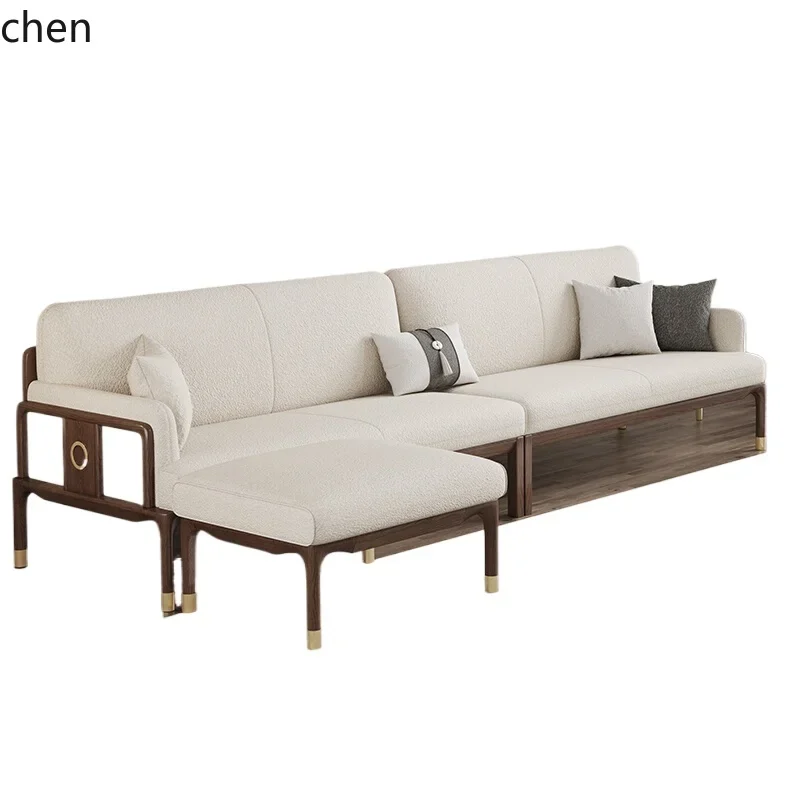 

ZWS. Ash wood living room combination furniture small apartment fabric straight row three-person sofa