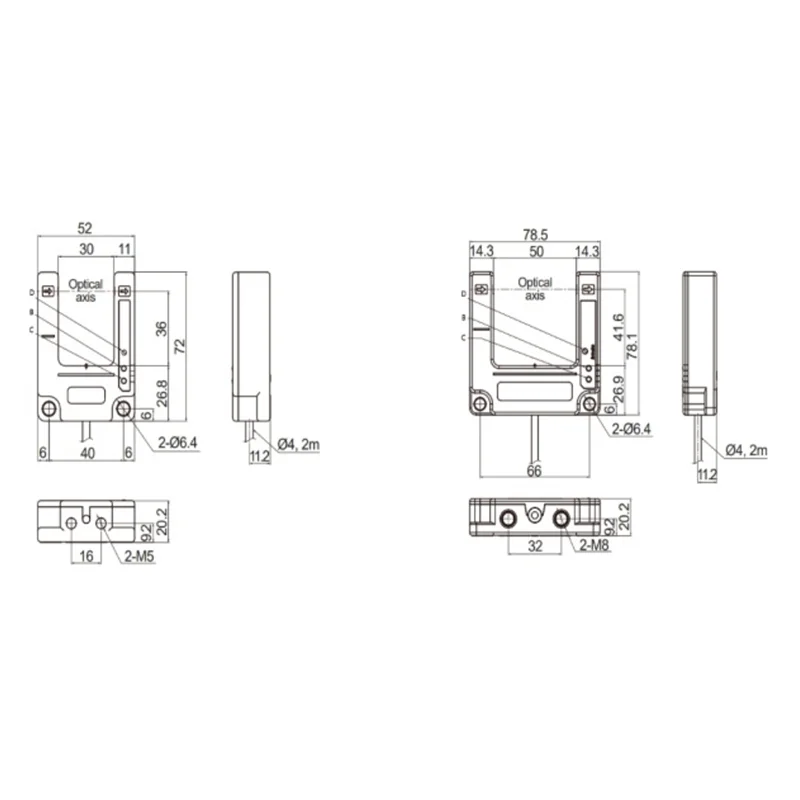 Through-beam photoelectric switch sensor NPN PNP 10-30V detection distance 50mm Adjustable