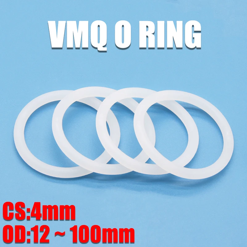 

10Pcs VMQ O Ring Gasket CS 4mm OD 12 ~ 100mm Waterproof Washer Silicone Rubber Insulate Round O Shape Seal White Food Grade