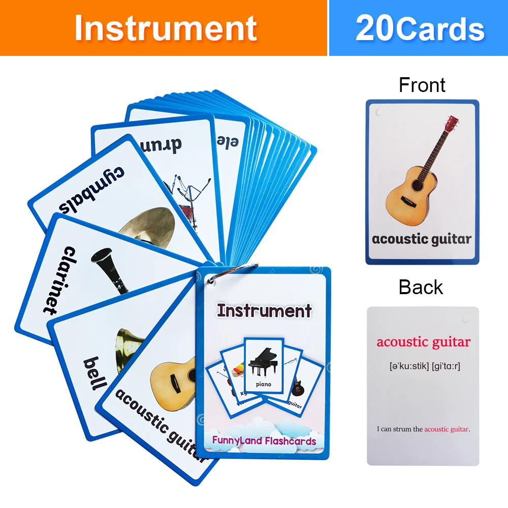 Instruments English Words Flash Cards Classroom Activities & Parent-Child Interaction Musical Recognition Learning Materials