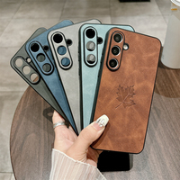 For Samsung Galaxy A55 A35 A25 A15 A54 A34 A24 A14 A23 A13 A52 A12 A04s Case Retro Vintage Lambskin Leather Fabric Leaf Cover