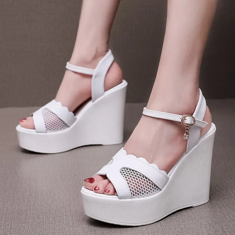 Size 33 34 35 36 37 38 39 40 41 42 43 Sexy Peep Toe Mesh Women'S Heel Summer Shoe Female Wedge Heel Dress Woman Sandals Platform