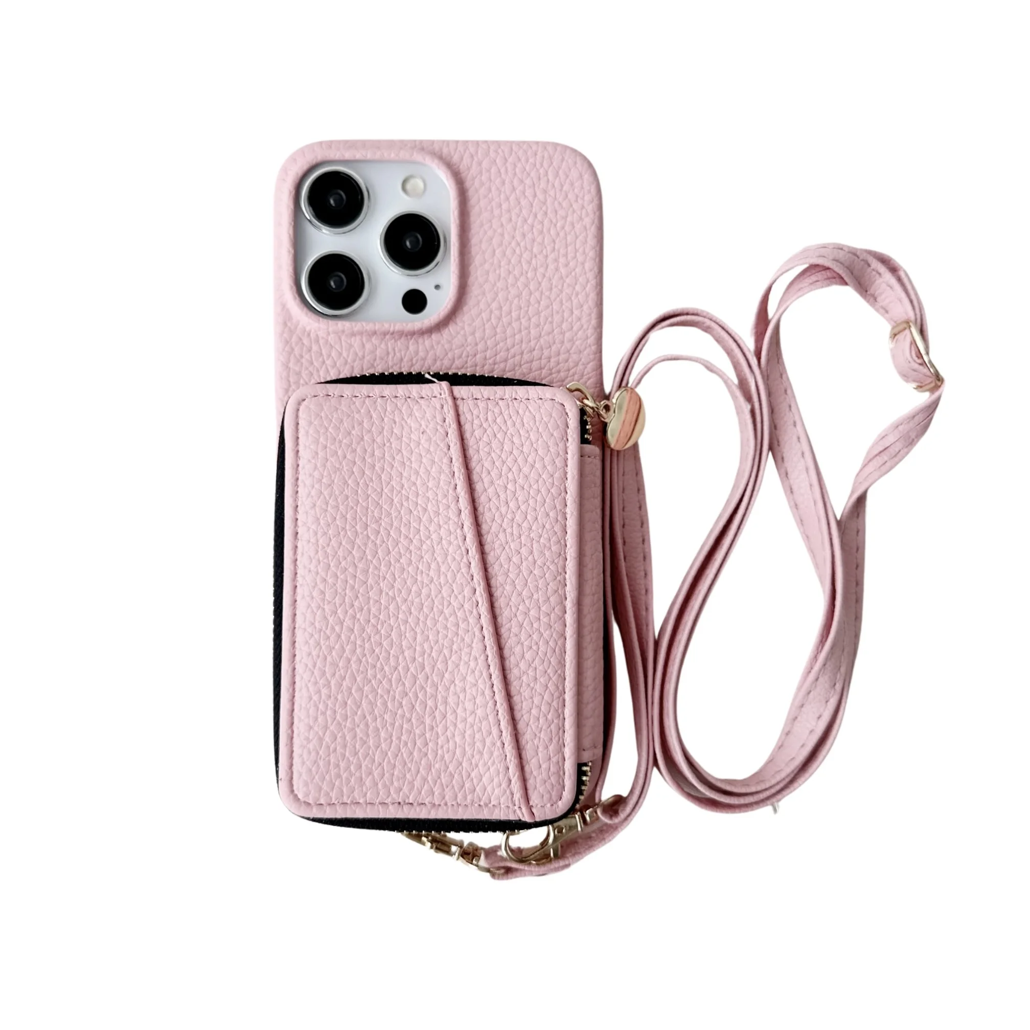 Zipper Crossbody Cards Bag Leather Wallet Case For iPhone 15 Pro Max 13 14 Plus 12 11 7 8 SE 2022 Lanyard Pocket Purse Cover