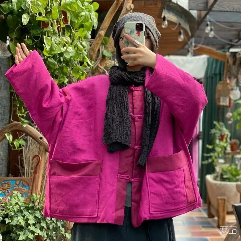 

Chinese Style Loose Retro Buckle Cotton Jacket Women Autumn Winter New Loose Thick Women's Coat Fashion Womens Clothes