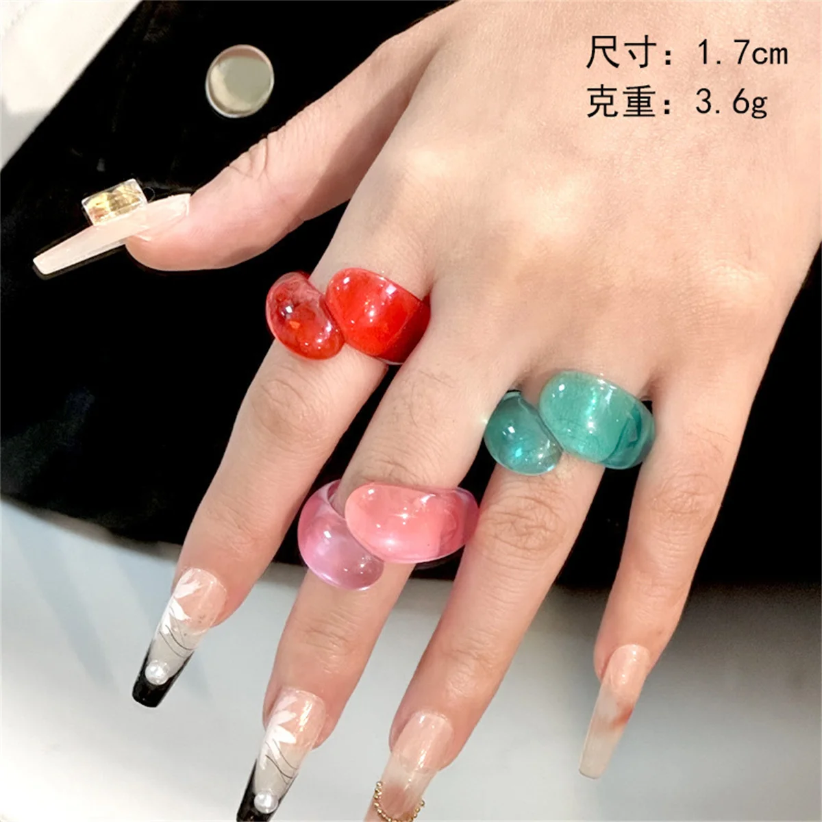 Korean Exaggeration Fun Trend Irregular Geometric Resin Ring Female Personalized Finger Ring Internet Celebrity Retro Style Ring