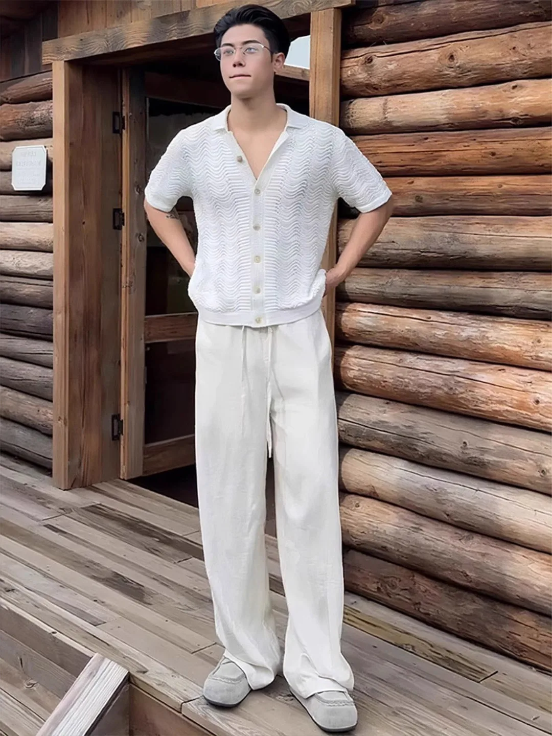 

Мужские летние облегающие льняные брюки из ледяного шелка Qui Dry, прямые тонкие повседневные брюки, модные молодежные активные брюки