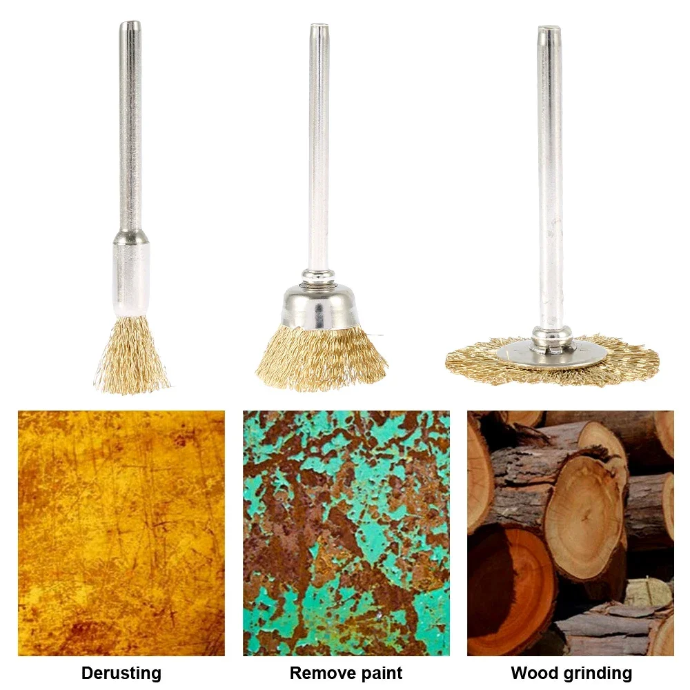 60PCS Draht Messing Rad Pinsel für Dremel Dreh Werkzeug Bohrer Metall Rost Entfernung Polieren Pinsel Entgraten T Form rad Pinsel