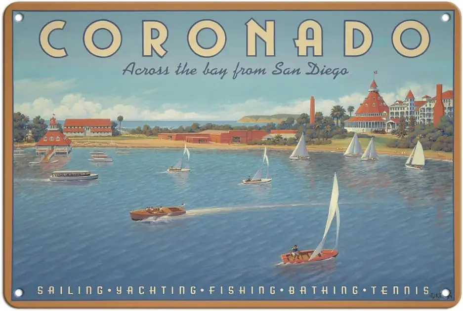 tuya Coronado Island California - Across the Bay from San Diego - Hotel Del Coronado - Sailing - Vintage Travel Poster by Kerne