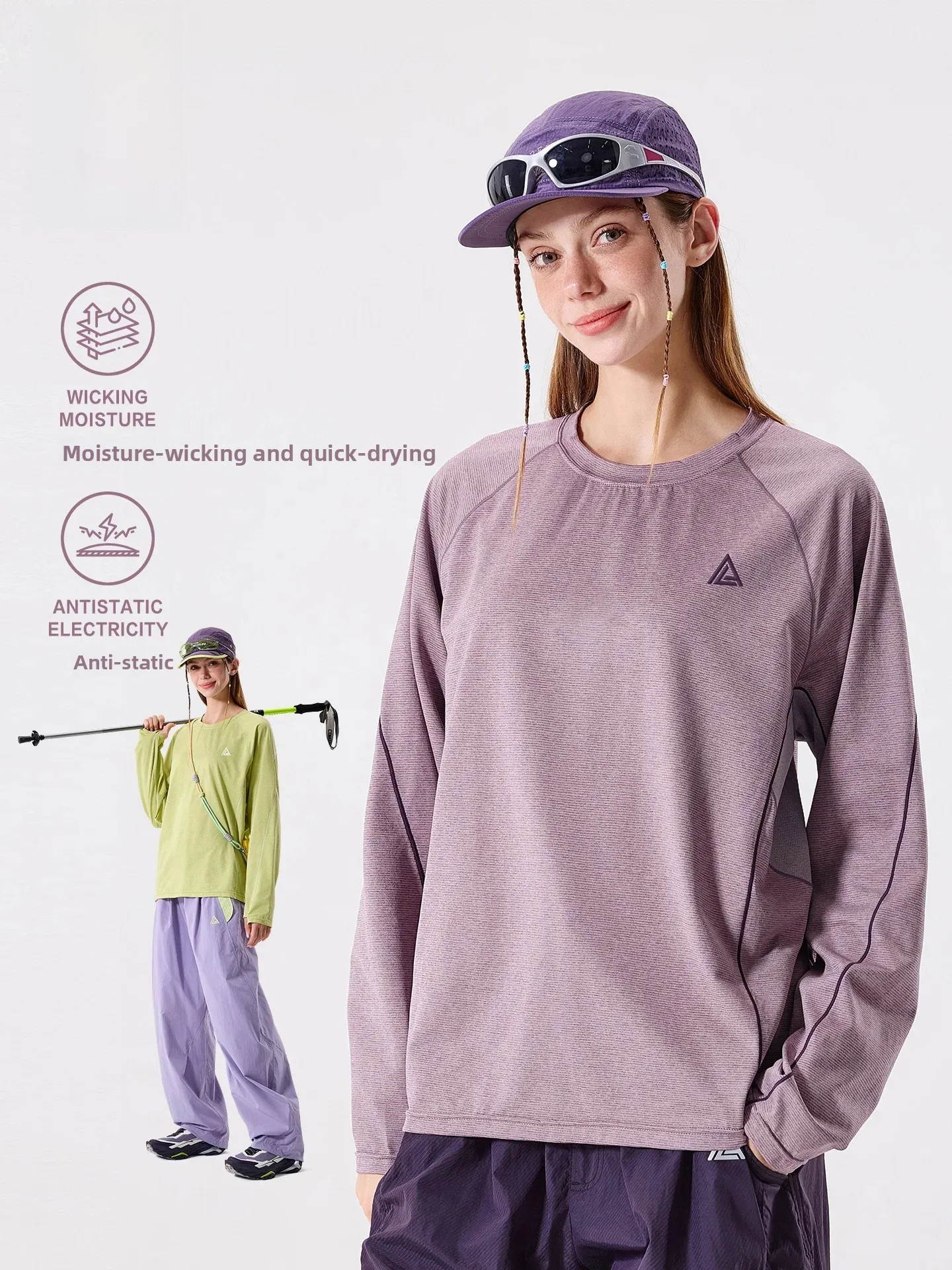 LAZY DAY Outdoor Moisture Wicking Quick Dry Long Sleeve T Shirt Women's Autumn Hiking Casual Loose Top Polyester Fiber