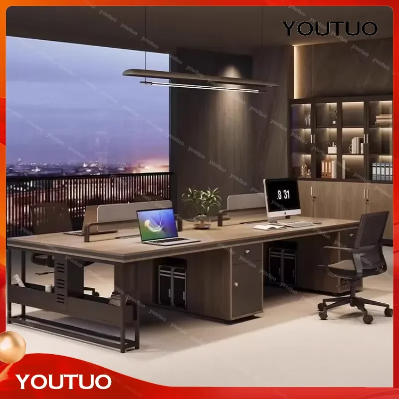 Staff Office Desk and Chair Combination Simple Modern 4 6 People Workstation with Financial Screen Partition Card Seat