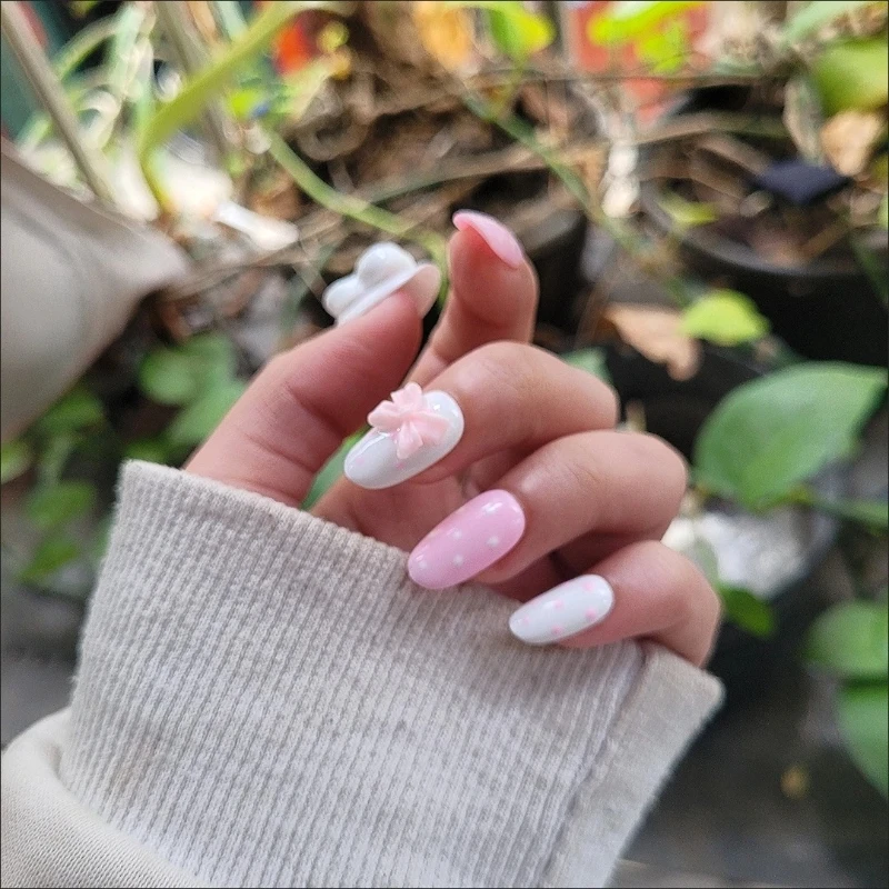 귀여운 미피 프레스온 네일 핑크 화이트 버니 보우 노트 - Nail Art Jelly 리뷰 및 가격