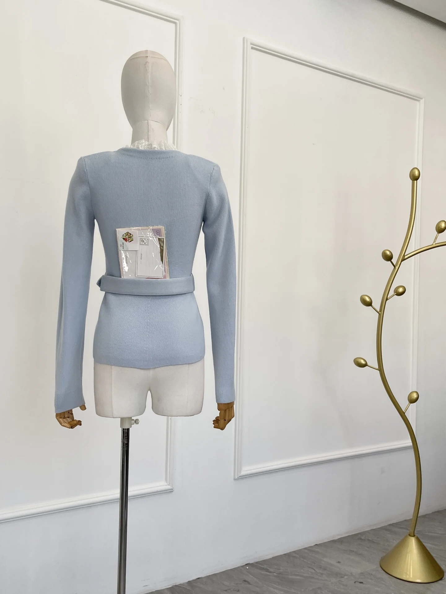 

High Quality Blue Long Sleeve Diamonds Lace Cardigan Tops