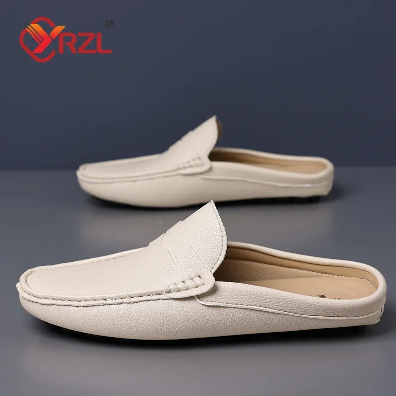 YRZL Loafers Men Casual Shoes Fashion Handmade Leather Driving Slippers Mens Moccasins Slip on Flats Male Outdoor Slippers