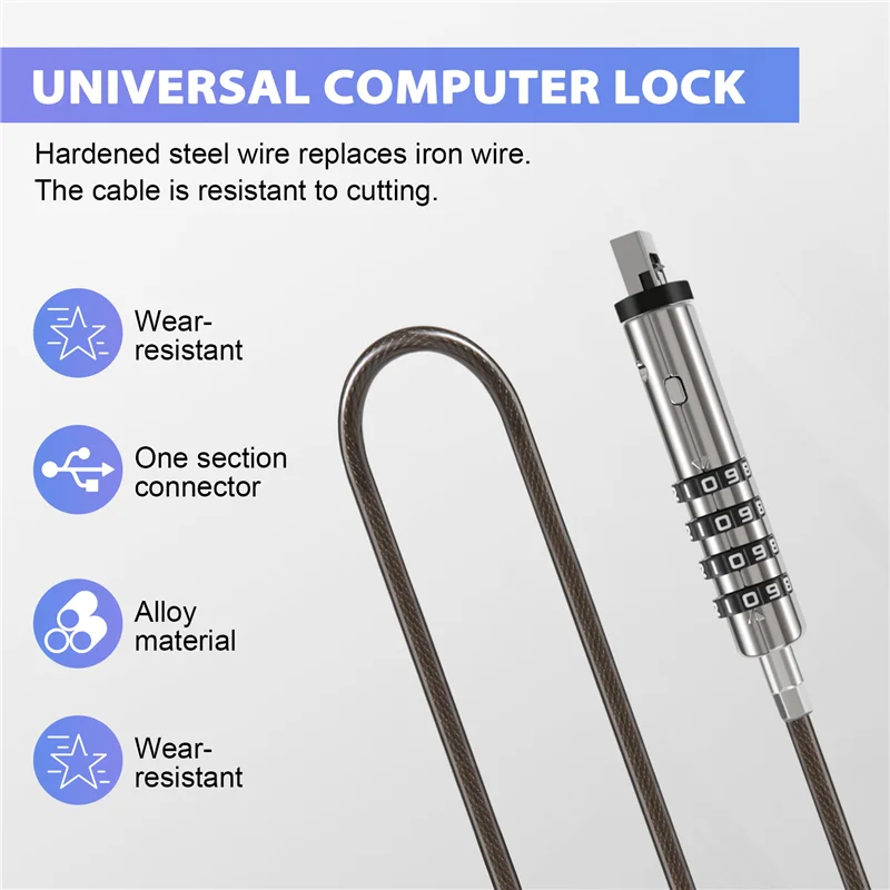 ใหม่!4 Digital Universal Lock USB แล็ปท็อปล็อคสายเคเบิลสําหรับคอมพิวเตอร์