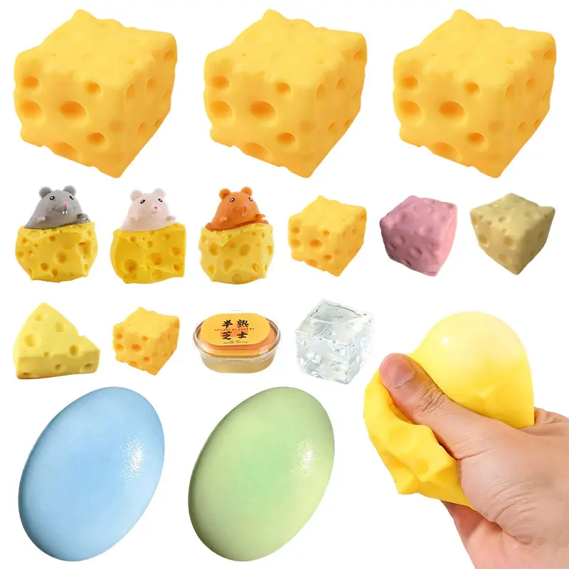 Cute Cheese Squishy Toys Simulation Cheese Squeeze Toys Soft Touch Decompression Pinching Cheese Sticky Slow Rebound Xmas Gifts