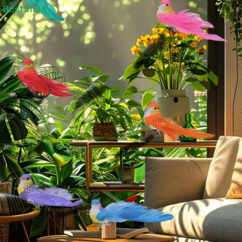 ★6Pcs Simulation Feather Birds Models Fake Foam Artificial Birds DIY Wedding Home Garden Ornament Decoration Tree Decor
