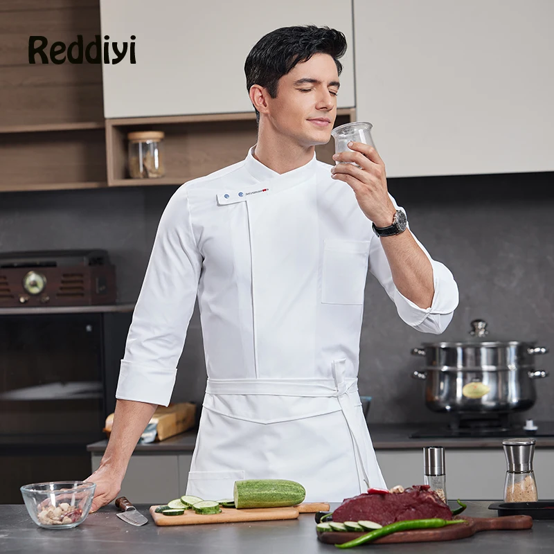 Kochuniform 3-teiliges Set Großhandel Unisex Küchenschürze Kochmütze Bäckerei Catering Arbeit Langarm Kochhemd Kellner Arbeitskleidung