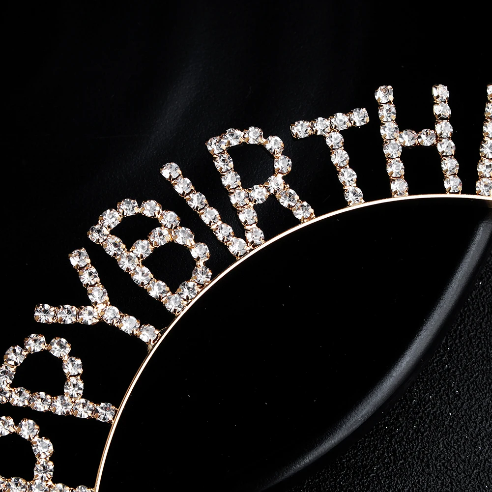 Glänzendes Strass-Stirnband mit englischen Buchstaben „Alles Gute zum Geburtstag“ für Frauen, Zinklegierungsmaterial, Party-Schmuck, beliebtes Haar-Accessoire – Detail 14