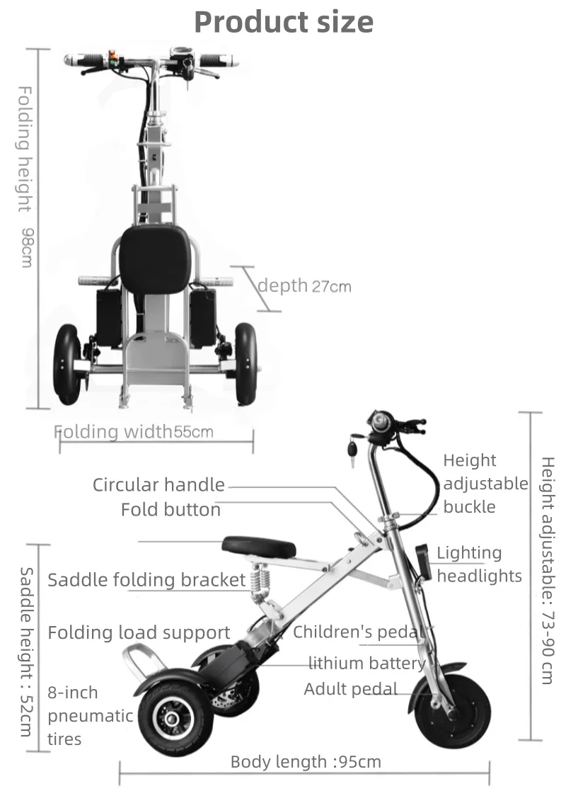 36V 250W Folding Electric Tricycle For Senior Lightweight Mini Portable 3 Wheel Electric Bike For Adults 150kg with Cargo Basket