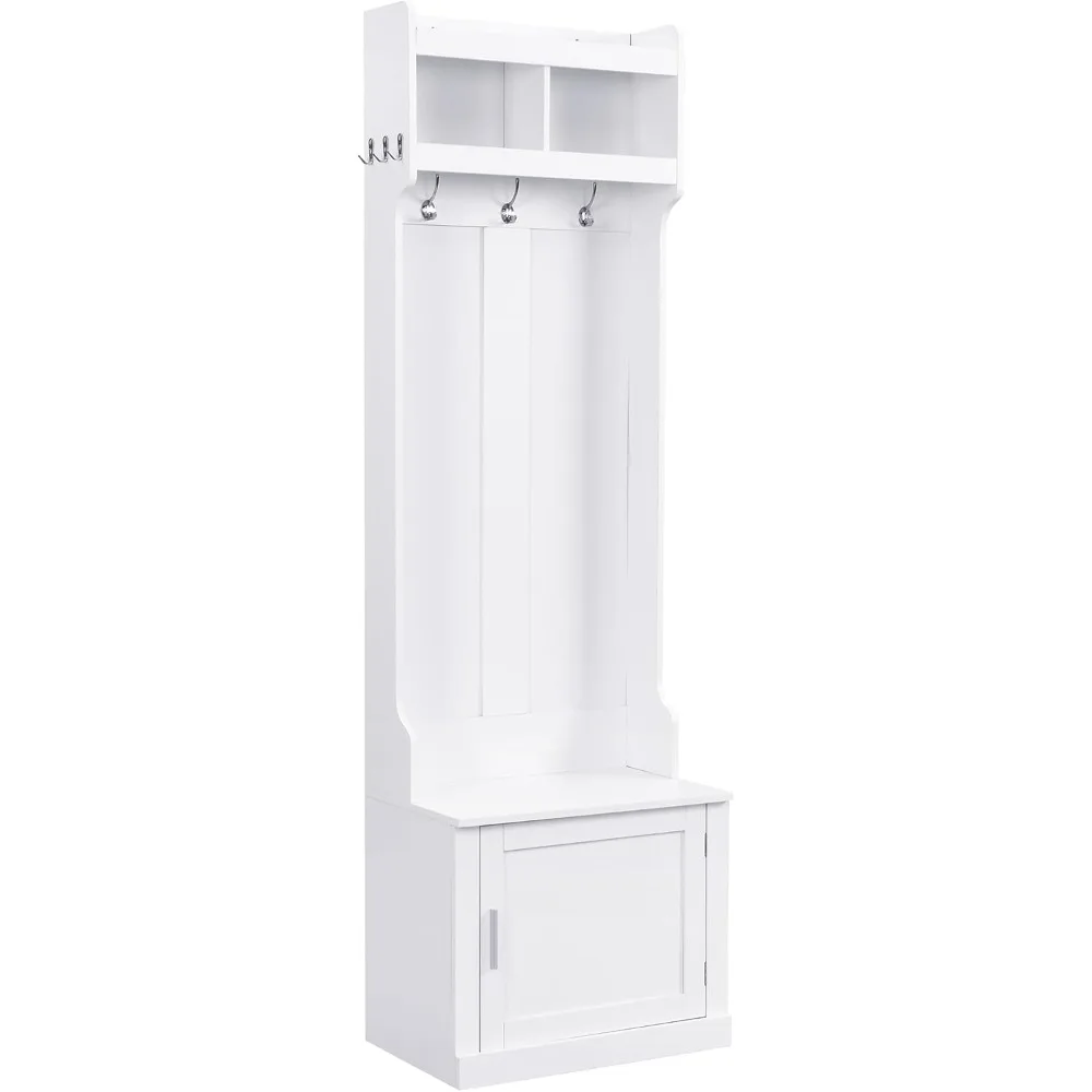 شجرة القاعة مع 6 خطافات، رف معطف ورف تخزين، مقعد مدخل مع خزانة، حل تخزين واسع للمدخل