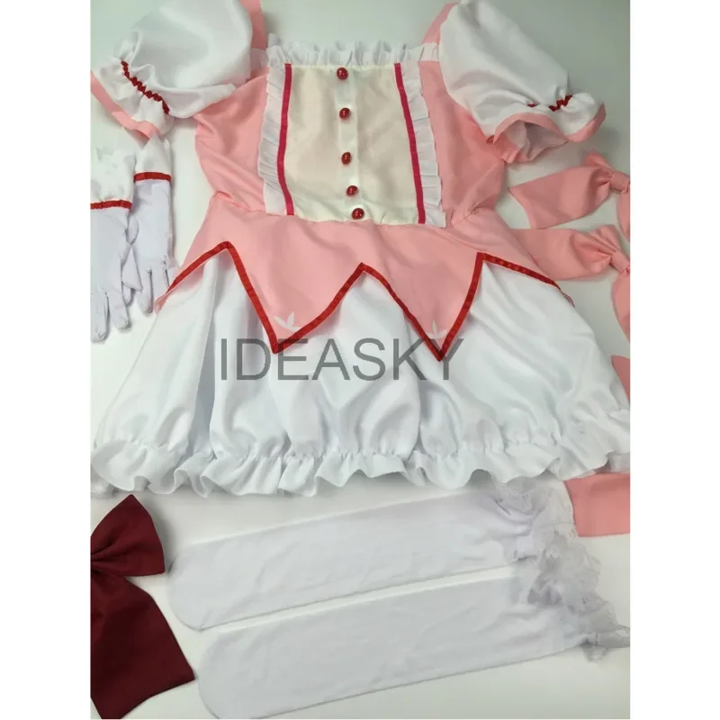 Puella Magi Madoka Magica cosplay dress red shoes wig girl Kaname Madoka cosplay costume short ball dress with Bo knots costume