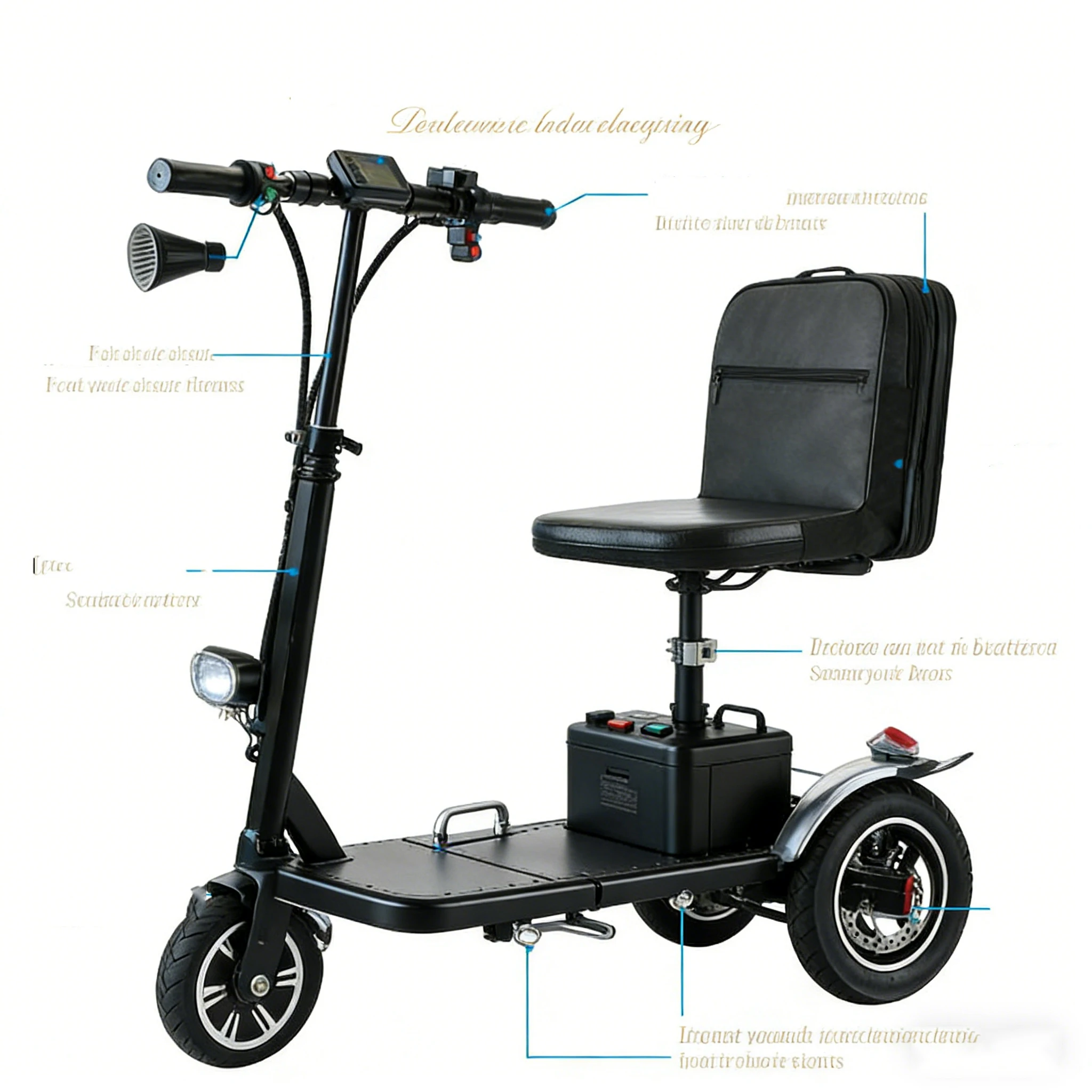 Small Foldable Elderly Mobility Scooter Mini Electric Tricycle Disabled Electric Wheelchair Lithium Battery image 6