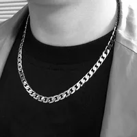 925 sterling silver plated Flat Cuban Chain Necklace For Men Male Neck Jewelry Accessories 4MM/6MM/8MM/10MM Width 3