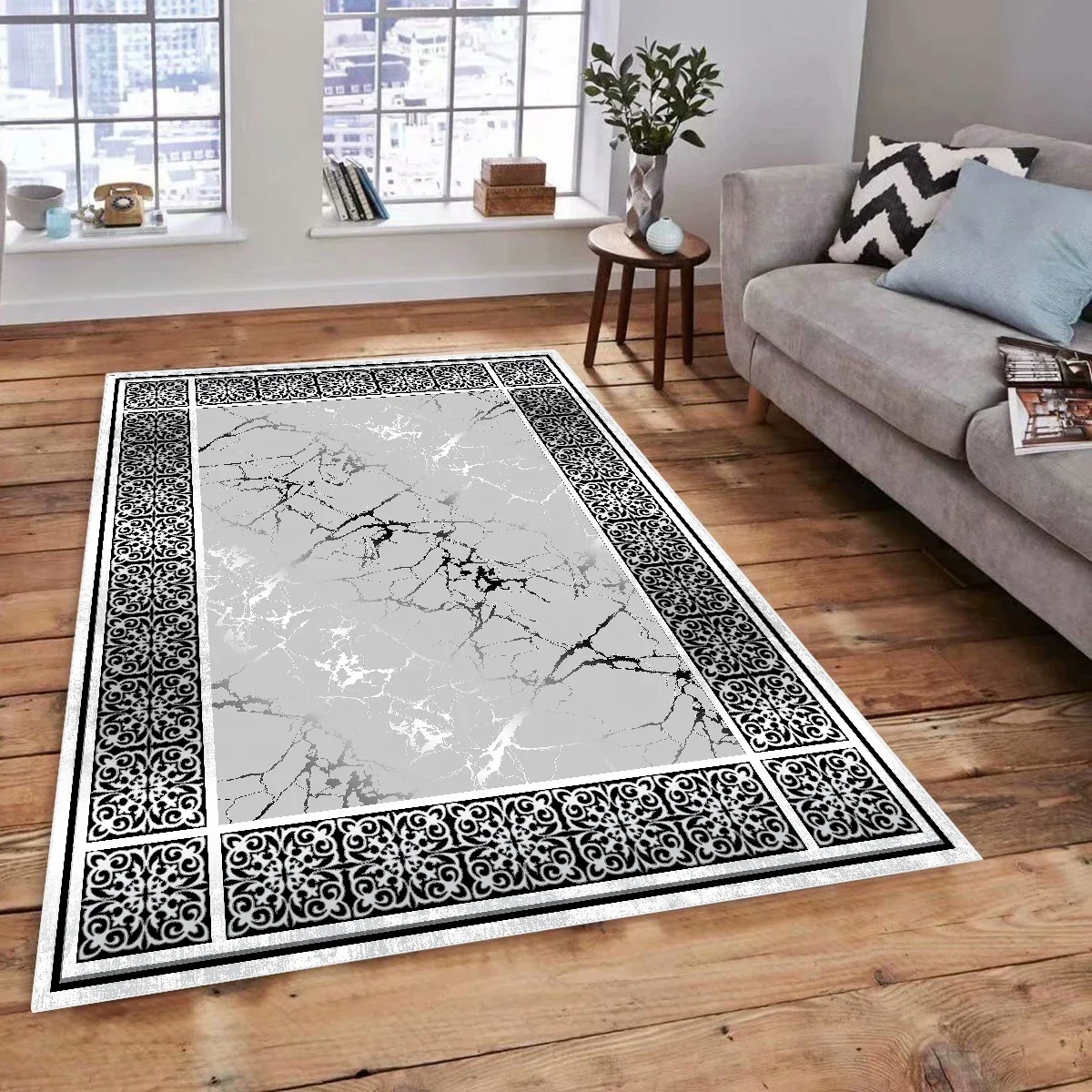 

Nordic Modern Style Living Room Decoration Carpets Luxury Silver Gray Home Rugs for Bedroom Elastic Washroom Floor Mats Washable