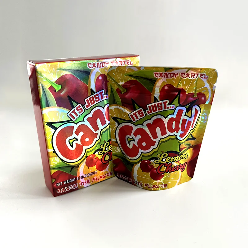 Empty Paper Candy Box Kit 3.5Gram Gummies Packaging Boxes Resealable Zipper Lock Pouch Strawberry Watermelon Plastic Container