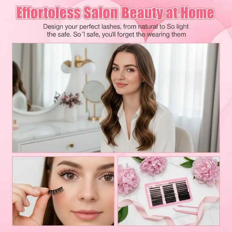 Cluster Eyelash Extension Kit 72 Individual Lashes DIY With Tweezers Brush Easy To Apply Full Volume Everyday Beauty Routine