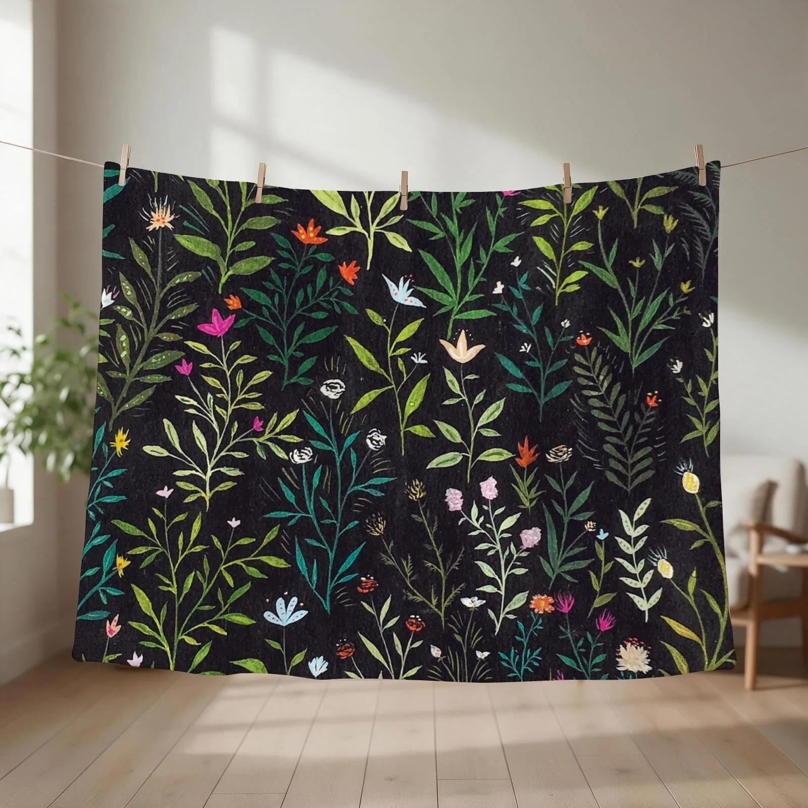 Midnight Garden Throw Blanket couch cozy soft plush fuzzy picnic outdoor blanket