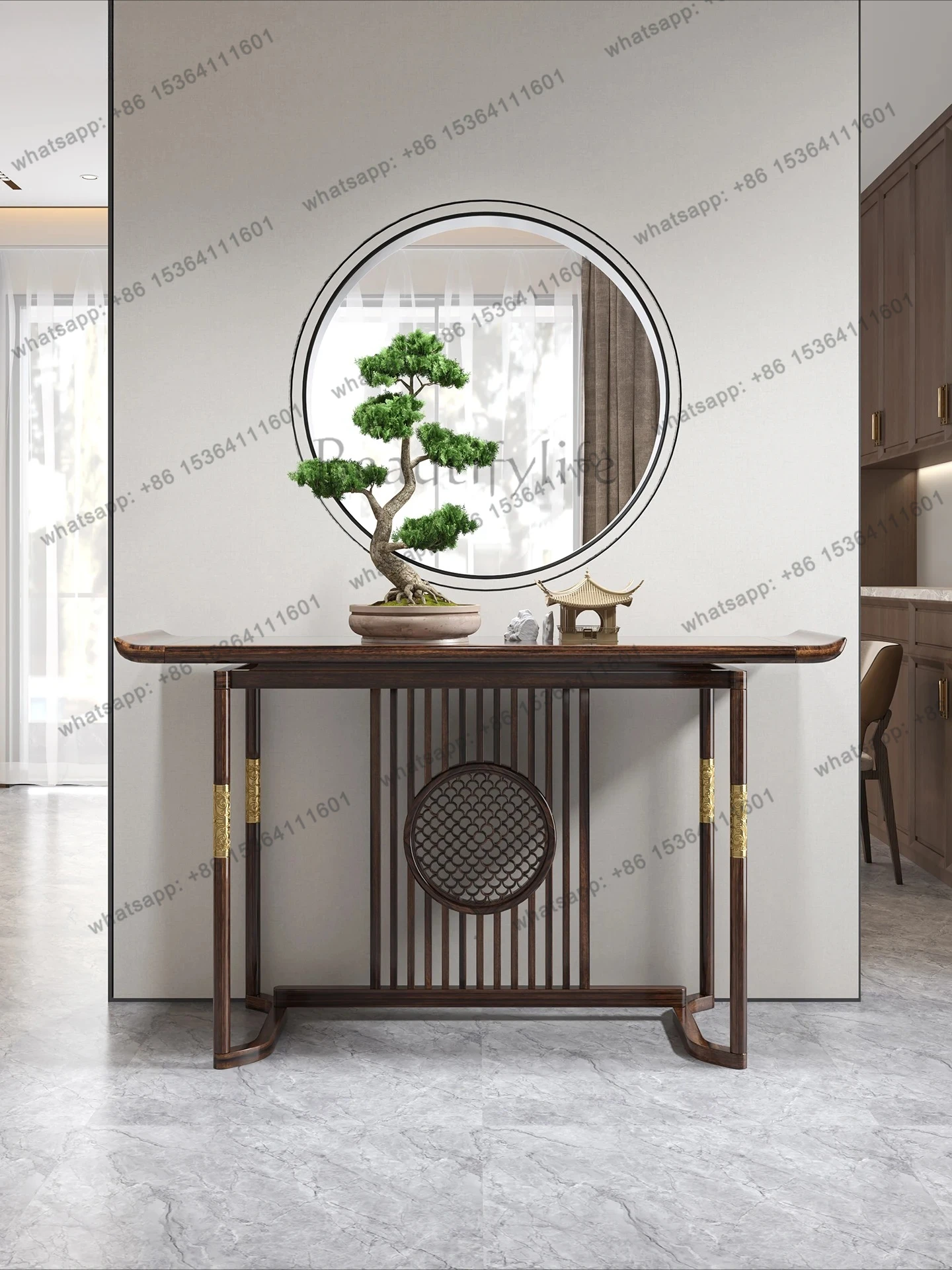 New Chinese Style Entrance Table Solid Wood Entrance Cabinet Living Room Entryway Offering Table Wall-Mounted Side Table