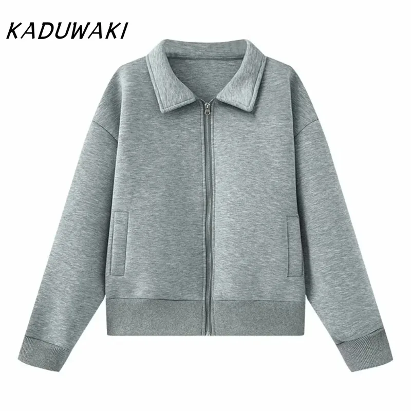 KADUWAKI Jarní dámský všestranný potápěčský oblek s klopou a efektem látky, pilotní kapsa, ležérní kabát, nový produkt, jednobarevná volná bunda na zip - náhled 4