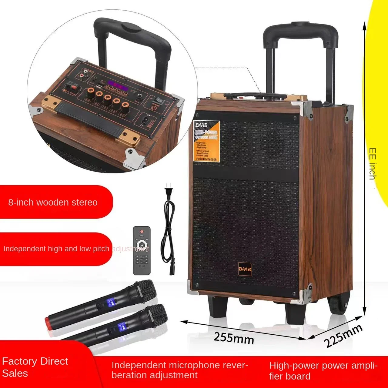 12 Inch Wooden Wireless Bluetooth Speaker Outdoor Portable Square Dance Subwoofer 6000W High-Power Mobile Karaoke Stereo Speaker